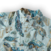 Blue Tribal Sea Turtle Hawaiian Shirt, Aloha Tropical Summer Beach Button Up Shirt - The Palmix